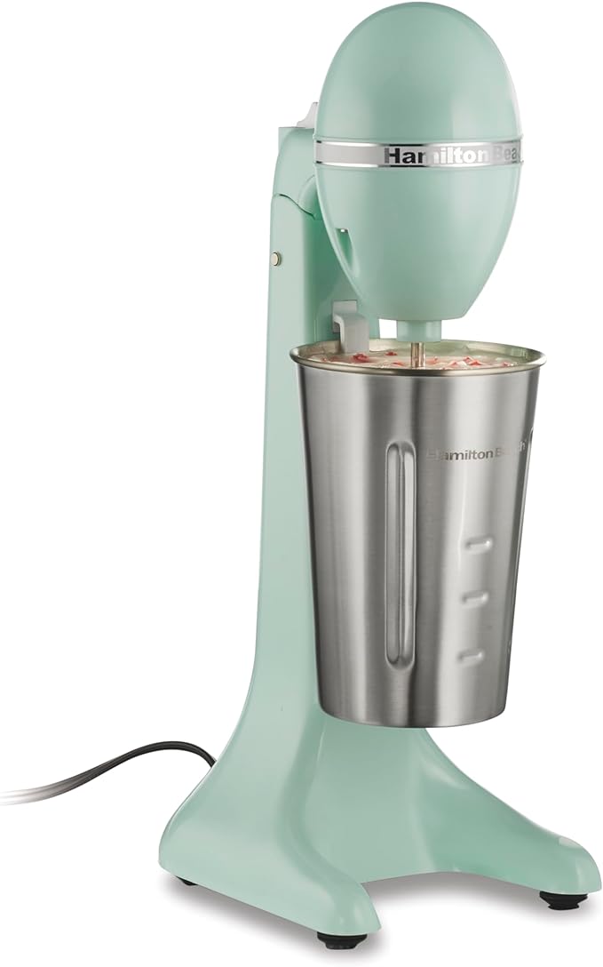 Hamilton Beach DrinkMaster Retro Milkshake Maker & Electric Drink Mixer | Drink Mixer, Milkshake Maker, Milk Frother | 2 Speeds | Extra-Large 28 oz. Stainless Steel Cup | Mint | 732