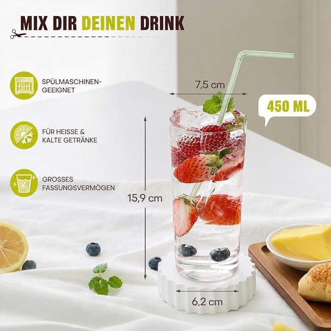 Highball Glasses Set of 12, 16oz Tall Drinking Glasses, Water Glass for Kitchen, Tom Collins Glasses, Mojito Glass Cups, Cocktail Glasses for Bar Glassware