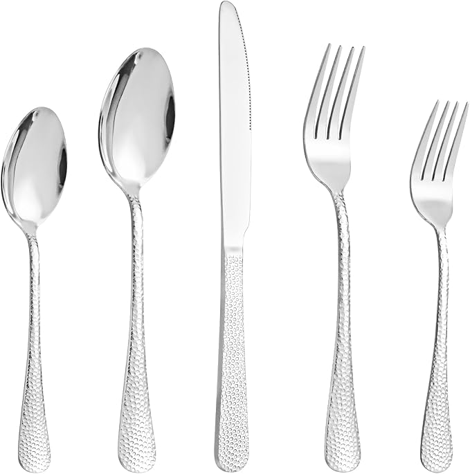 20 Pcs Silverware Set for 4, Food Grade Stainless Steel Flatware Set, Eating Utensils Sets Include Fork/Knife/Spoon, Reusable Cutlery Set for Home Kitchen, Dishwasher Safe, Wave Hammered