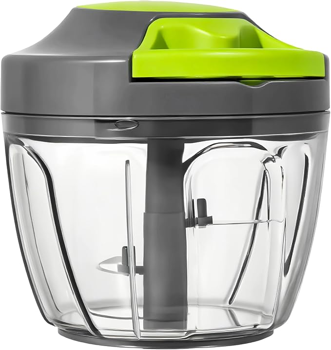 Manual Food Processor Vegetable Chopper, Portable Hand Pull String Garlic Mincer Onion Cutter for Veggies, Ginger, Fruits, Nuts, Herbs, etc., 650ml-Gray
