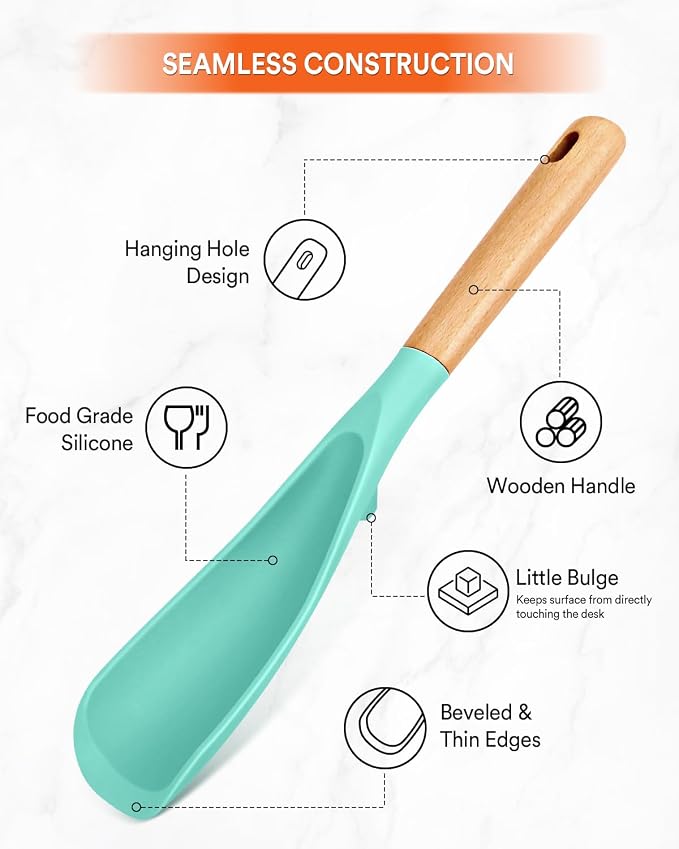 Cooking Spoon and Rice Scooper for Nonstick Cookware,Multi-function | Great for Cooking and Serving, Sturdy BPA-Free Matte Silicone, Wood Handle Spoon for Mixing, Scoop, and Scrape,9.3"+14.3"