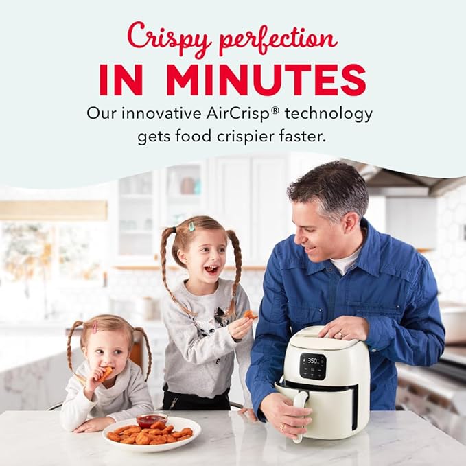 Dash Tasti-Crisp Digital Air Fryer, 2.6 Quart, Cream | Small Compact Basket Style Air Fryer for One or Two People, Auto Shut Off, Adjustable Temperature, Dishwasher Safe Parts