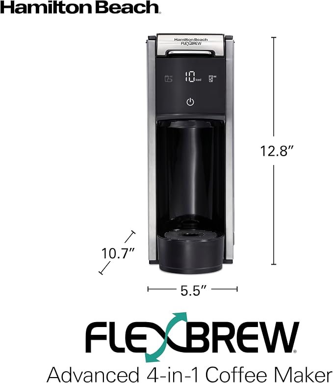Hamilton Beach FlexBrew Advanced 4-in-1 Single Serve Coffee Maker | Hot & Iced Coffee Maker | Removable 45 oz. Reservoir | Uses Pod Packs & Grounds | Fast Brewing | Black