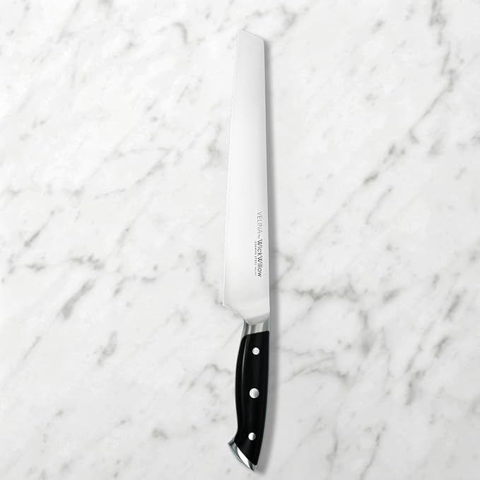 WICKWILLOW 10” Bread Knife – Razor Sharp German High-Carbon Stainless Steel | Cleanly slices homemade bread, sourdough and pastries with long-lasting serrated performance. Gift-Ready.