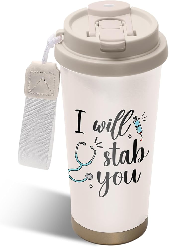 Nurse Tumbler Stainless Steel 2-in-1 Lid Coffee Tumbler 18 oz Stab You Insulated Funny Travel Coffee Mug Nurses Gift Water Bottle for Nurses Week Nursing Student