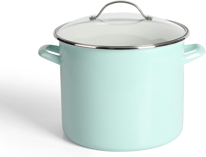 Martha Stewart Thayer 12-Quart Enamel on Steel Scratch-Resistant Stock Pot with Lid – Martha Blue – Durable Large Capacity Pot for Soups, Stews & Boiling