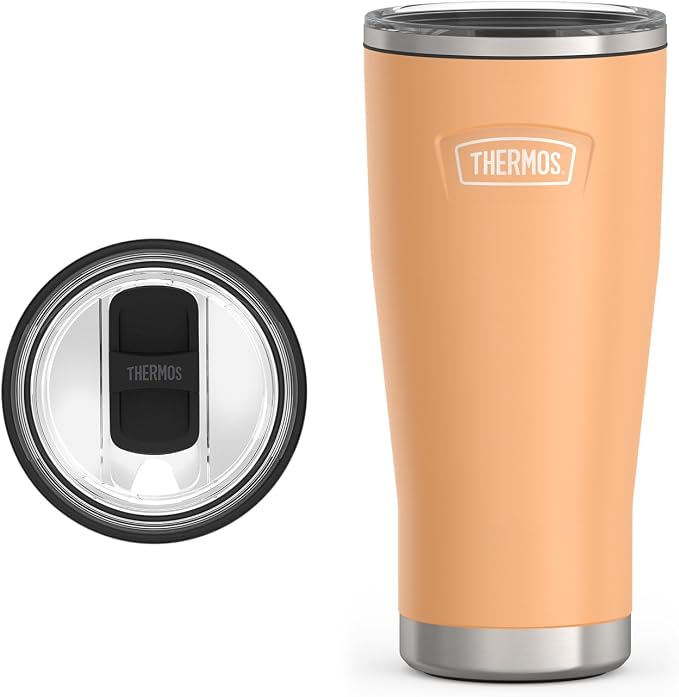 THERMOS Icon Series 24oz Stainless Steel Tumbler with Slide Lock Lid, Leakproof, Fits Cupholder, Dishwasher Safe, Griptec™ Non‑Slip Base, Keeps Drinks Hot 6 Hrs/Cold 22 Hrs, Melon