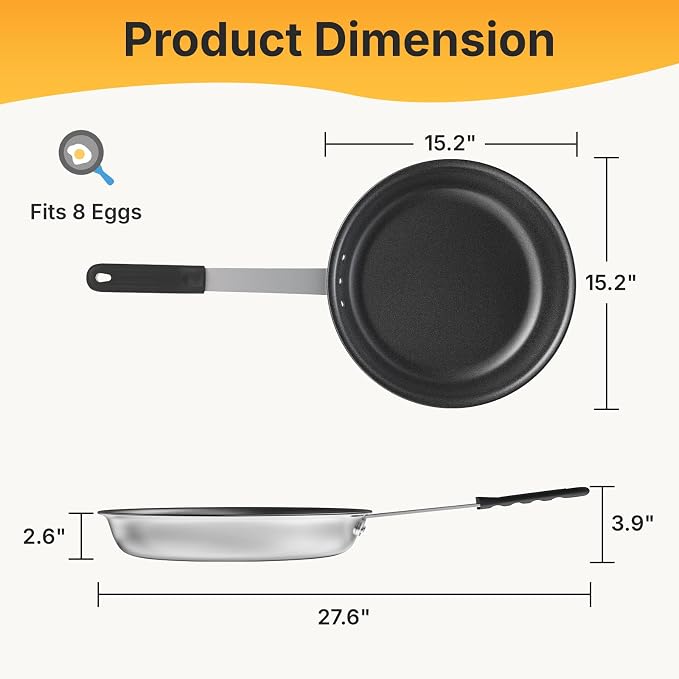 NEWBULIG Nonstick Frying Pan, 14" Heavy-Gauge Aluminum Skillet with Ceramic Nonstick Coating & Stainless Steel Base for Induction, Electric, Gas, Oven Safe, Black Hanging Handle | Aluminum body even heating, steel handle silicone grip, oven safe 392°F ...