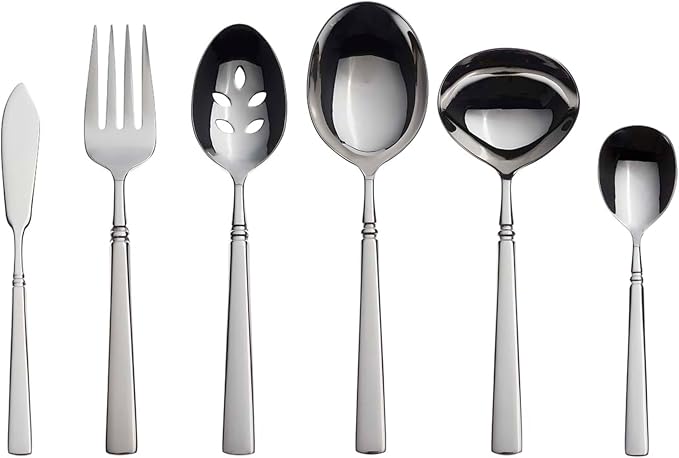 Oneida Easton 6-Piece Silverware Serving Set, Flatware | silver, dishwasher safe | heavy duty, cutlery set for kitchen and dining, serving utensil set, wedding silverware