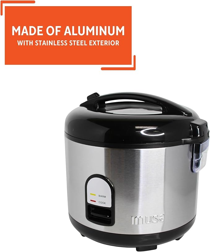 IMUSA 10 Cup Deluxe Stainless Steel Electric Rice Cooker with Steam Tray | Mirror-Polished Finish, Steam Tray Nonstick Pot, Ideal for Rice and Grains, Great for Large Family Dinners