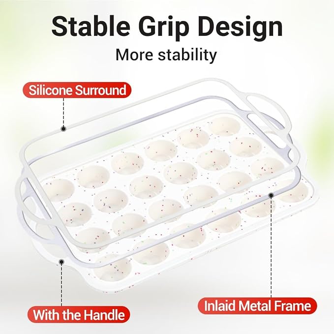 FUNBAKY Silicone Mini Muffin Pan, Metal Reinforced Frame 24 Cups Nonstick Mini Cupcake Pans with Handles Easy to Move for Baking Muffin, Cupcake, Egg Bites Oven Safe, Silicone Molds 2 Pack Confetti
