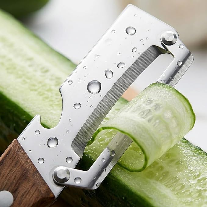 2 Pack Multifunctional Vegetable Peeler, Peelers for Kitchen with Bottle Opener, Zero Snag Wooden Peeler, 2 in 1 Stainless Steel Peeler with Wooden Handle, Potato, Fruit, Pumpkin