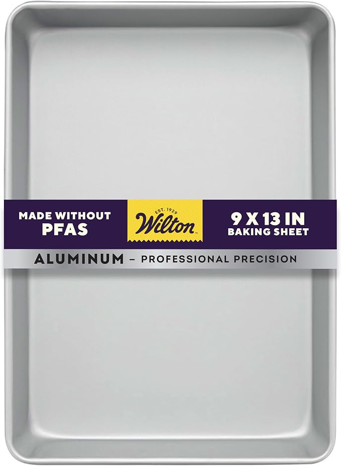 Wilton Aluminum Rectangular Sheet Pan, Made Without PFAS, 9 x 13 in. | Natural Anodized Aluminum, Even Heating & Rust-Resistant, Perfect for Sheet Cakes, Roasting & Classic Rectangular Baking