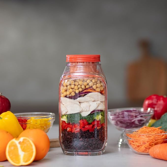 Prepara Classic Harvest Pod 6 Cups, Orange | Leakproof Meal Salad Jar On The Go