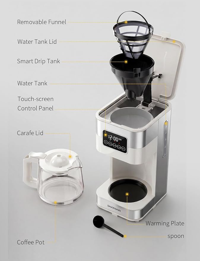 SHARDOR 10-Cup Programmable Coffee Maker, Regular & Strong Brew Drip Coffee Machine for Home and Office, Auto Shut Off, Permanent Filter (Beige)