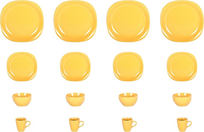HomeVss, Stoneware Square 16pc Dinnerware Set, Matte Yellow