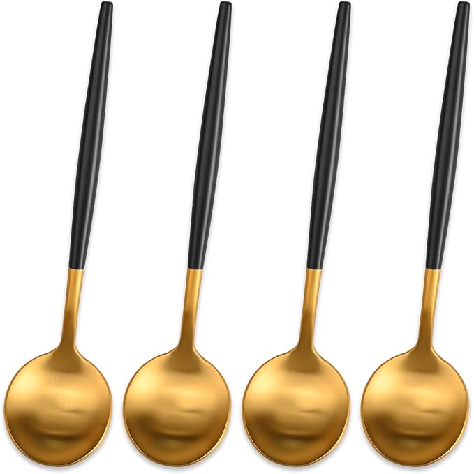 5.1 Inches Matte Gold Coffee&Tea Spoons With Black Handle,Small Gold Demitasse Spoons,Mini Stirring Spoon For Espresso,Set Of 4 Cute Small Spoon
