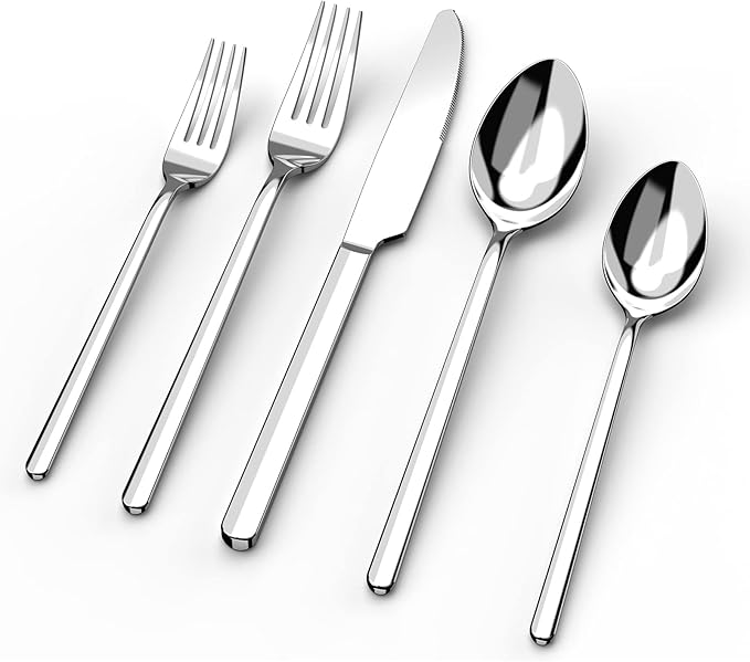 30 Pieces Silverware Set, Flatware Cutlery Set for 6, 18/10 Stainless Steel Silverware Utensils Minimalist Design Dishwasher Safe