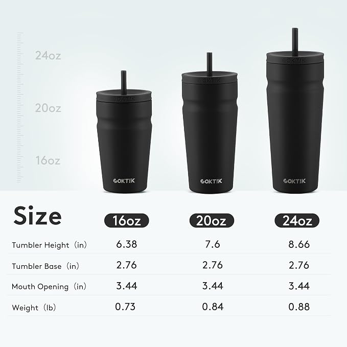 COKTIK 16oz Insulated Tumbler with Lid and Straw Iced Coffee Cup Reusable Stainless Steel Travel Mug Water Bottle Cupholder Friendly for Women Men Her Him (Black)