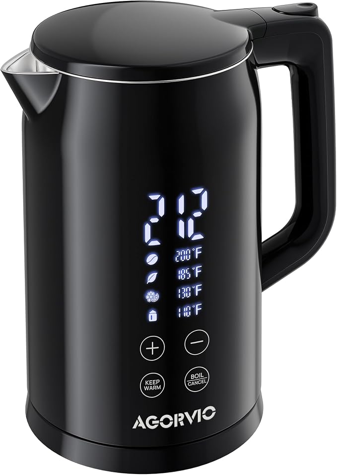 Electric Kettle, 1.7L 1500W, 5 Temp Presets, Dual Mode 8H Keep Warm, Double Wall Cool Touch, 100% Food Grade Stainless Steel Interior, Mute & Smart Memory for Tea, Coffee & Baby Formula