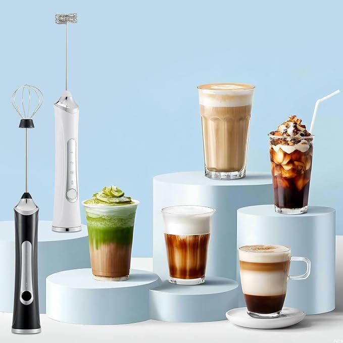 Handheld Electric Milk Frother with 2 Heads, Coffee Whisk Foam Mixer with USB Rechargeable 3 Speeds, Foam Maker Blender for Latte, Cappuccino, Hot Chocolate, Egg (Type 3)