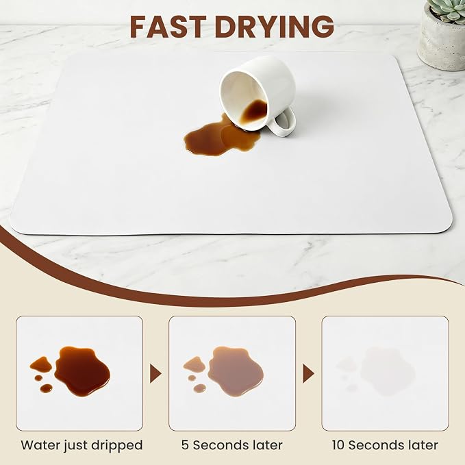Coffee Mat Dish Drying,Non-Slip Easy Clean Sink Mat,Heat-resistant ,Fit Under Coffee Maker, Espresso Machine, Pot, Dish Rack (off white, 16"x24")
