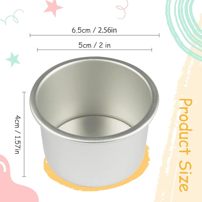 5 Pieces 2Inch Round Mini Cake Pan with Removable Bottom Aluminum Alloy Small Cheesecake Baking Tray Non-Stick Bread Pizza Chiffon Fondant Mold DIY Cooking Tools, Silver
