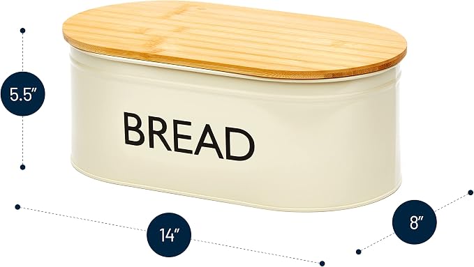 RoyalHouse Premium Metal Bread Box with Bamboo Lid | Stainless Steel Large Bread Bin Storage Container And Organizer for Kitchen Countertop, Vintage Style Kitchen Decor