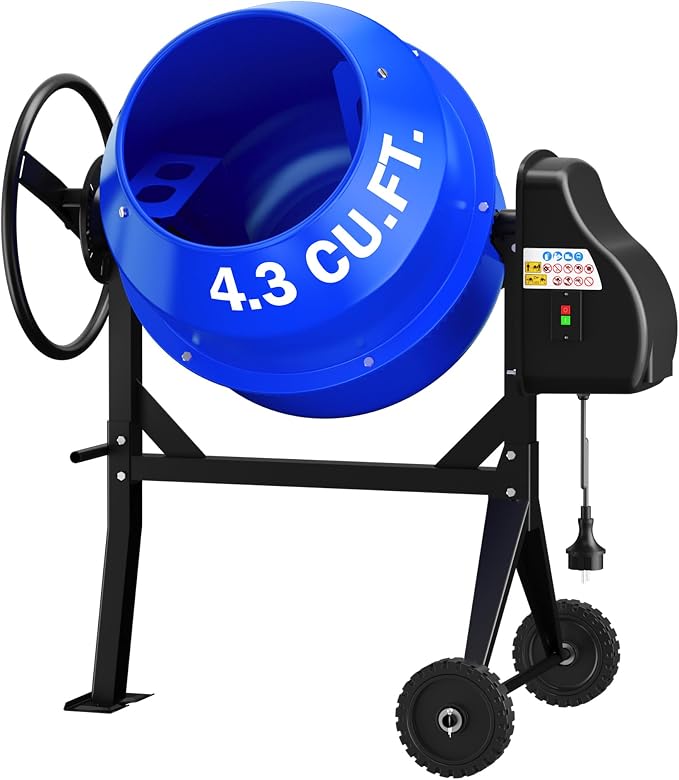 120L Electric Cement Mixer, 4.3 Cubic Ft. 450W 3/5HP Portable Concrete Mixer Machine with Stand And Wheels for Stucco, Mortar, Seeds, Blue-2026 Upgraded