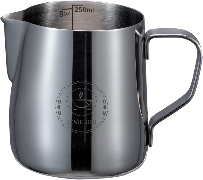 8oz Milk Frothing Pitcher, Stainless Steel Espresso Steamer Frother Cup | 250ml small single serving metal jug with precision pouring spout; top barista tools for perfect coffee cappuccino latte art
