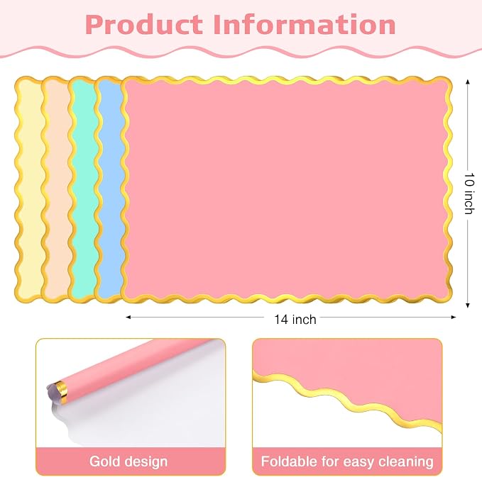 FoldTier 150 Pcs Disposable Paper Placemats Bulk 10"x14" Rectangle Place Mats with Scalloped Edges Dining Table Mat for Wedding Birthday Party Table Decoration(Multicolor)