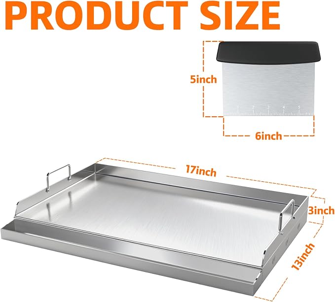 Upgraded 17" x 13" Nonstick Stainless Steel Griddle, Universal Flat Top Plate Insert with Grease Groove, Large Stove Top Griddle for BBQ, Camping, Tailgating and Parties