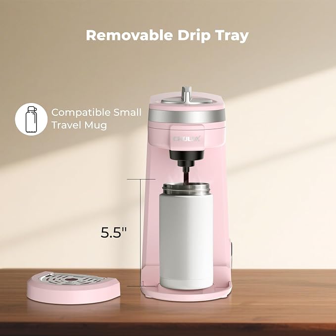 CHULUX Mini Single Serve Coffee Maker for K Cup, Fast Heating, Dusty Rose | Fast-Heating Boiler System, Single Cup Brewing, Portable Compact Design, Four-Hole Multi-Stream Needle, Adjustable Drip Tray