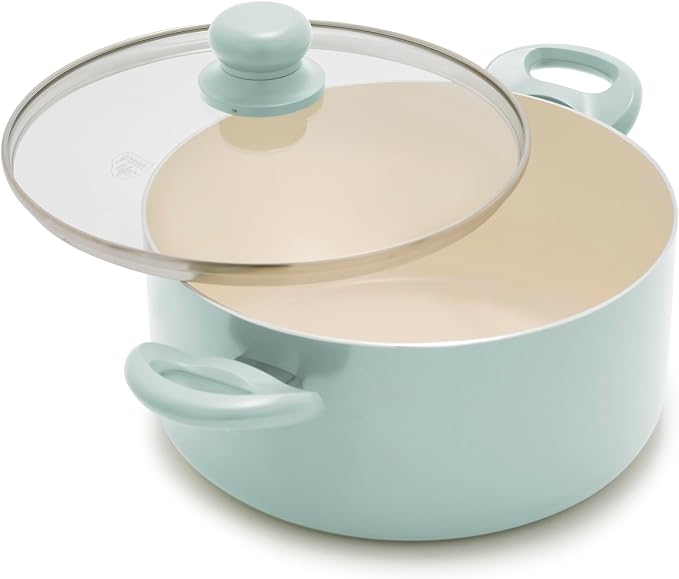 GreenLife 5QT Ceramic Nonstick Stockpot with Lid, Mint Green | PFAS-Free Nonstick Coating, Casserole Pot, Soup Pot, Pasta Pot, Induction Ready, All Stovetop Compatible, Dishwasher Safe
