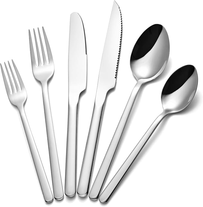 36-Piece Silverware Set with Steak Knives, Flatware Set for 6, 18/10 Stainless Steel Tableware Cutlery Set for Home Restaurant, Mirror Finish,Modern Design