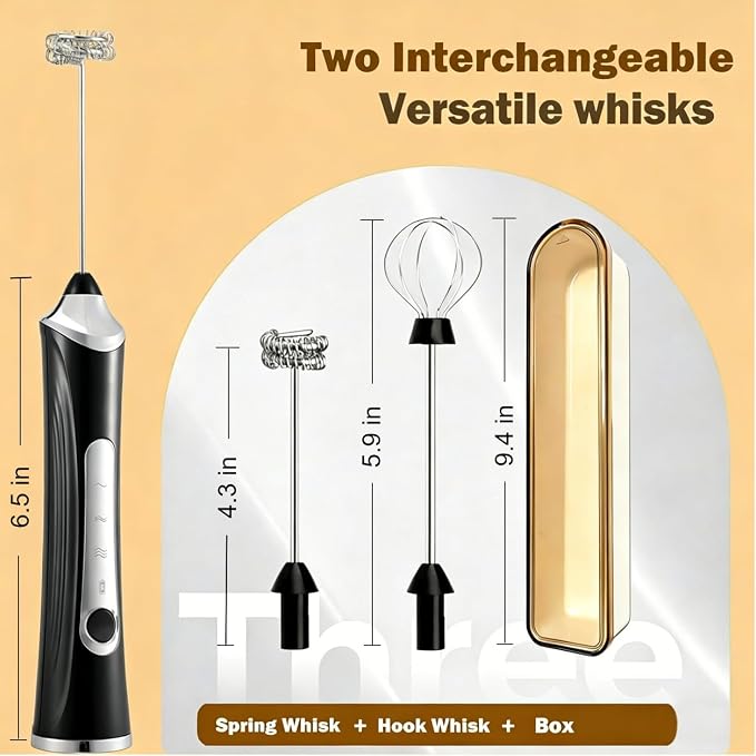 Handheld Electric Milk Frother with 2 Heads, Coffee Whisk Foam Mixer with USB Rechargeable 3 Speeds, Foam Maker Blender for Latte, Cappuccino, Hot Chocolate, Egg (Type 7)