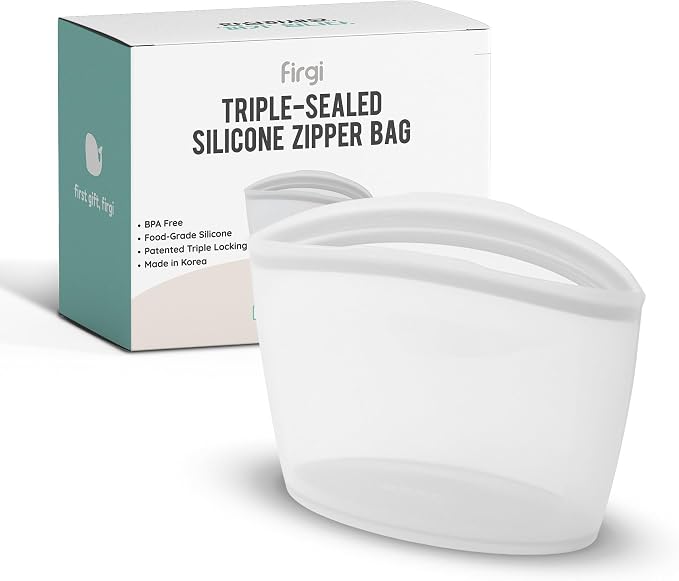 Reusable Silicone Sandwich Bag, 3.5 Cups, Food Storage Container, Made in Korea BPA-Free Platinum Silicone, Reusable Freezer Bag, Microwave Safe, Sous Vide, Lunch Baggies, 29oz, White | Reusable Zip Bag