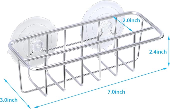 TESOT Sink Caddy Sponge Holder for Kitchen Sink Dish Cloth Hanger 2 Suspension Options(Suction Cups and Adhesive Hook), SUS304 Stainless Steel, Silver