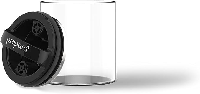 Prepara Evak Compact Glass Food Storage, Small, Black | Borosilicate Glass Container Vacuum Seal Lid & Black Handle, Odor & BPA-Free, Ideal for Coffee, Tea, Pantry Dry Goods