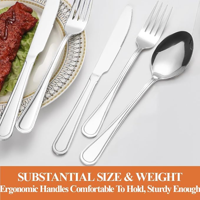 20 Pcs Silverware Set for 4, Food Grade Stainless Steel Flatware Set, Eating Utensils Sets Include Fork/Knife/Spoon, Reusable Cutlery Set for Home Kitchen, Dishwasher Safe, Double-stripe