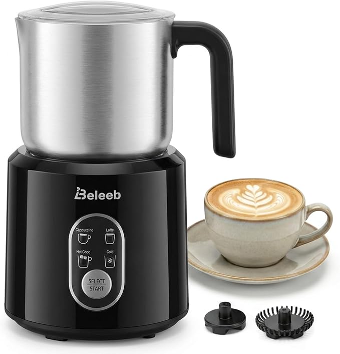 Detachable Milk Frother and Steamer: Hands-Free Froth & Clean 11.8oz | Dishwasher Safe Stainless Steel Jug - 4-in-1 Electric Automatic Hot/Cold Foamer & Hot Chocolate Maker for Latte Cappuccino