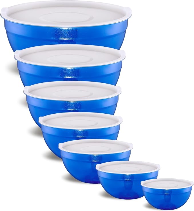 Blue Mixing Bowls With Airtight Lids,Stainless Steel Bowl,Salad Bowls 7 Piece Colorful Nesting Bowl Blue Kitchen Accessories,Size 7,3.6,2.7,2.1,1.5,1.1,0.8QT Stackable Design