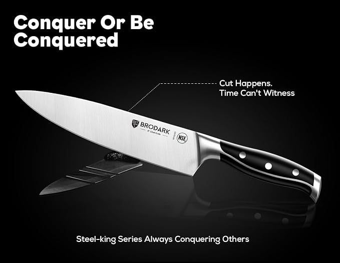7Pcs Ultra Sharp Kitchen Knife Set, Acacia Wood Block with Scissors | Engineered for Balance with Durable German High Carbon Stainless Steel and Ergonomic Comfort Grip, Great Gift for Home Chefs