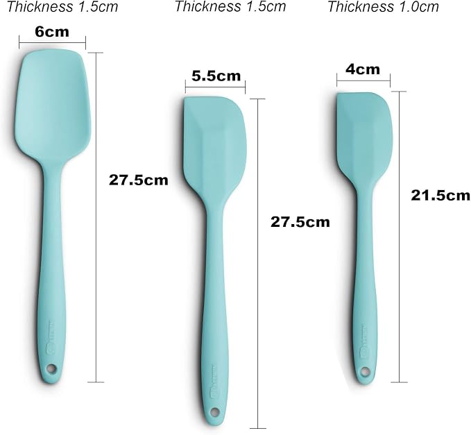3-Piece Silicone Spatula Set, 600°F Heat Resistant, Aqua Sky | Stainless Steel Core, Silicone Rubber Spatulas for Nonstick Pans, Spatula, Spoonula and Mini Spatula for Cooking and Baking