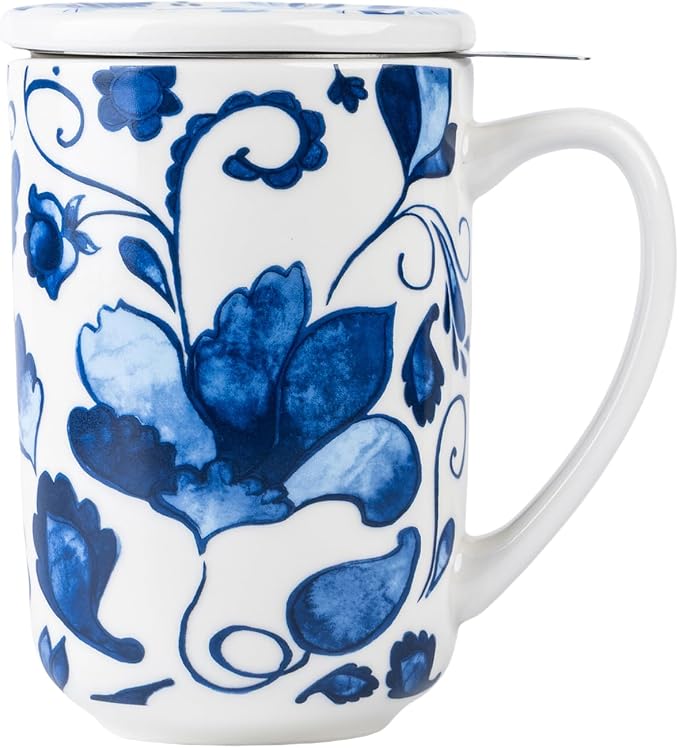 GBhome Tea Mug with Infuser and Lid,18 Ounce Ceramic Loose Leaf Cup Steeper | Lead-Free Glaze For Tea Lovers,Microwave & Dishwasher Safe with Tea Strainer