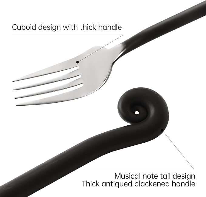 Silverware Set Musical Note Antiqued Black Handle Service for 4 | 20-Piece 18/10 Stainless Steel Flatware, Knife Fork Spoon Cutlery Set, Daily Use Wedding Housewarming Gift, Dishwasher Safe