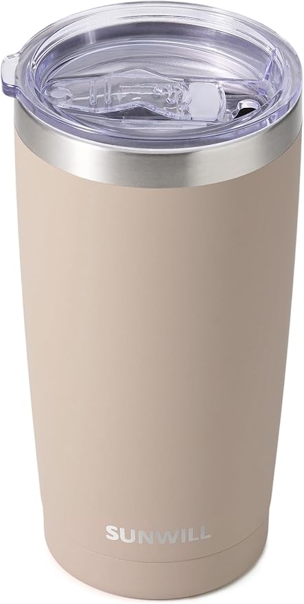 SUNWILL Travel Coffee Tumbler 20 oz, Insulated Mug with Lid, Stainless Steel Cup for Outdoor, Powder Coated Taupe