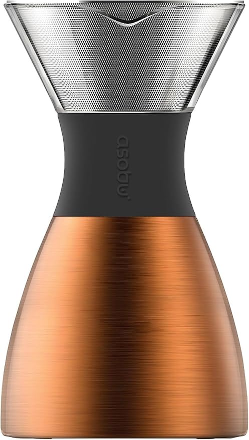 asobu Insulated Pour Over Coffee Maker (32 oz.) Double-Wall Vacuum, Stainless-Steel Filter and Take on the Go Carafe (Copper)