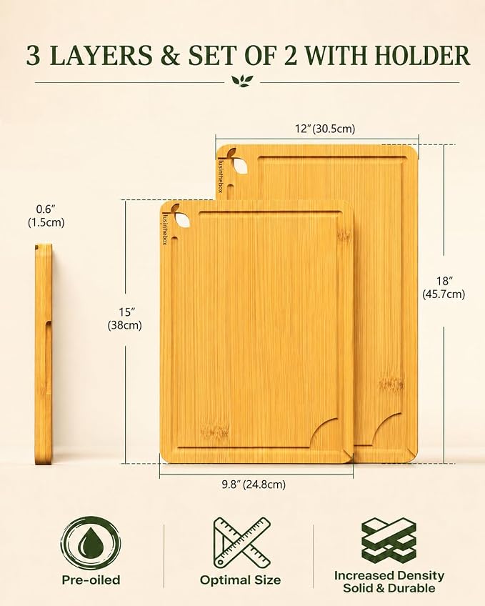 Cutting Board Set of 2,Chopping Boards for Kitchen Meal Prep,Large and X-Large Wood Cutting Boards for Meat, Vegetables and Fruit, Deep Carbonized Bamboo Boards for Daily Cooking and Small Kitchen