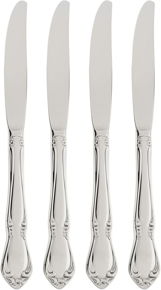 Oneida Chateau Dinner Knives Silverware Set for 4, Flatware | 18/10 stainless steel, mirror finish | dishwasher safe | dinner knife set for everyday dining, cutlery set